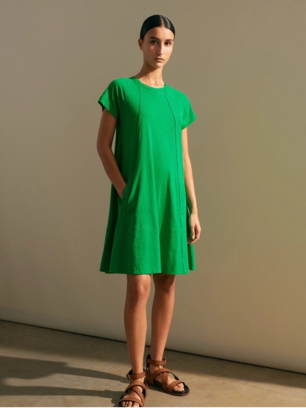 Me + Em slub jersey raglan seam short swing dress cotton green size 2